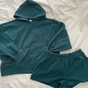 PINK Victoria's Secret Teal fleece Pajama Set